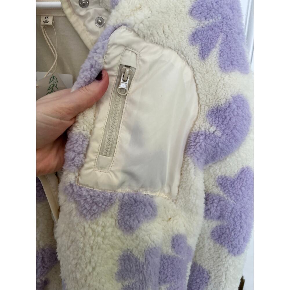 NEW Thread & Supply High Pile Fleece Floral Jacket Lavender Cream Women's XS - Picture 7 of 10